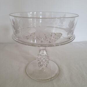 Vintage U.S. Glass Pavonia Engraved 1 Compote Pressed Glass EAPG Ripley & Co.